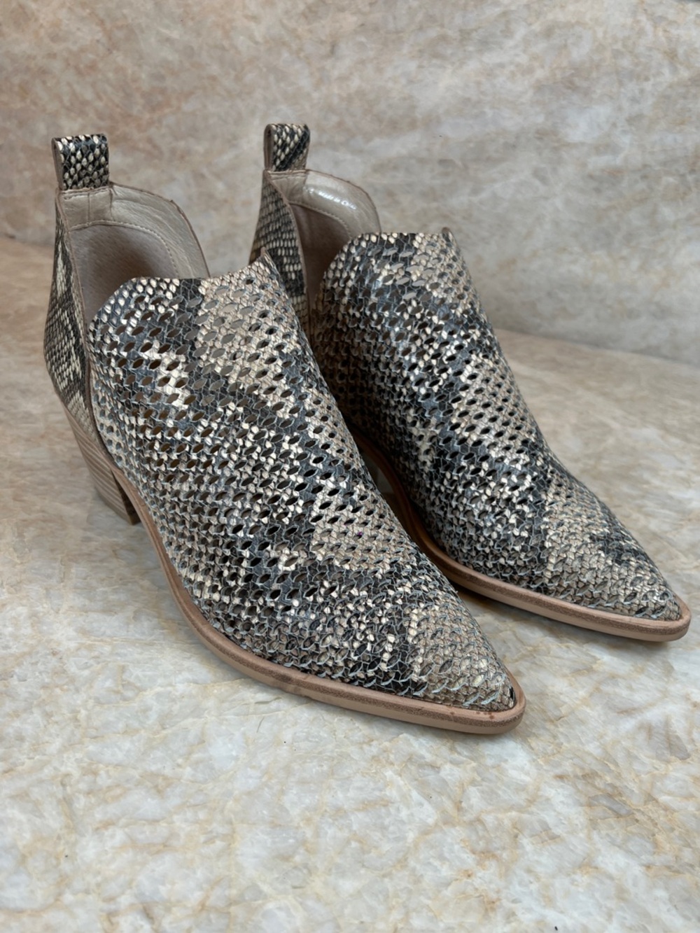 Dolce Vita Snake-Print Pointed Ankle‎ Booties in Neutral Tones